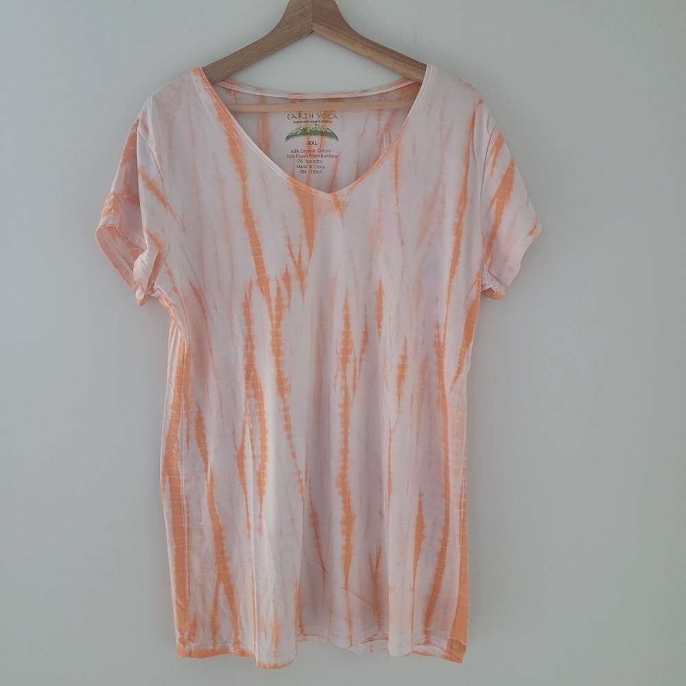 Women's Earth Yoga tee Shirt Size XXL orange white Organic Cotton Blend